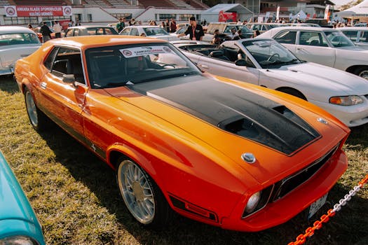 a vintage Ford Mustang on display