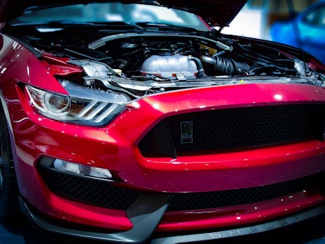 1965 Mustang engine bay showcasing the V8 engine